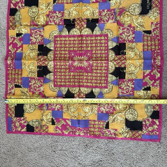New Celine Women’s Pink Gold Multicolor Triumph Cotton Scarf Handkerchief - Picture 3 of 3